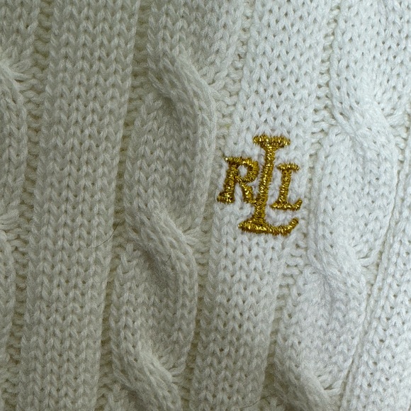 Lauren Ralph Lauren Sweater White Cable
Knit Stand Collar Zip Pockets Size L,EUC - Picture 6 of 8